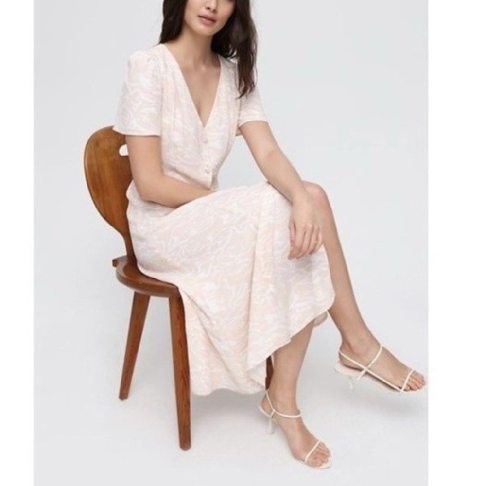 NWT Babaton Aritzia Elin A-line Modest Midi Dress Pink White Button Front Small - Picture 12 of 12